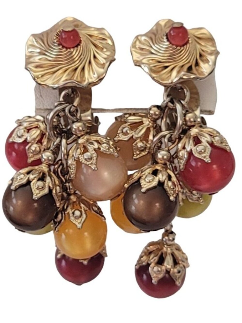 Napier Gold-Tone Autumn Moonstone Glow Stone Charm Dangle Clip-On Earrings, E726 - Picture 9 of 9